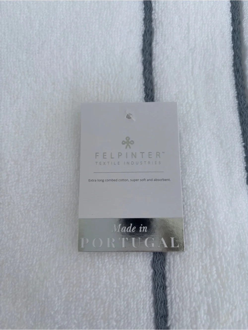 NWT 4Pc Felpinter Portugal White Luxury Bath Towels Blue Grey Embroidered Line